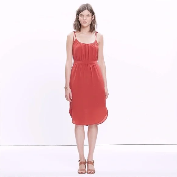 Madewell 100% Berry Silk Tie Shoulder Camisole Dress w/Pockets - Picture 4 of 11